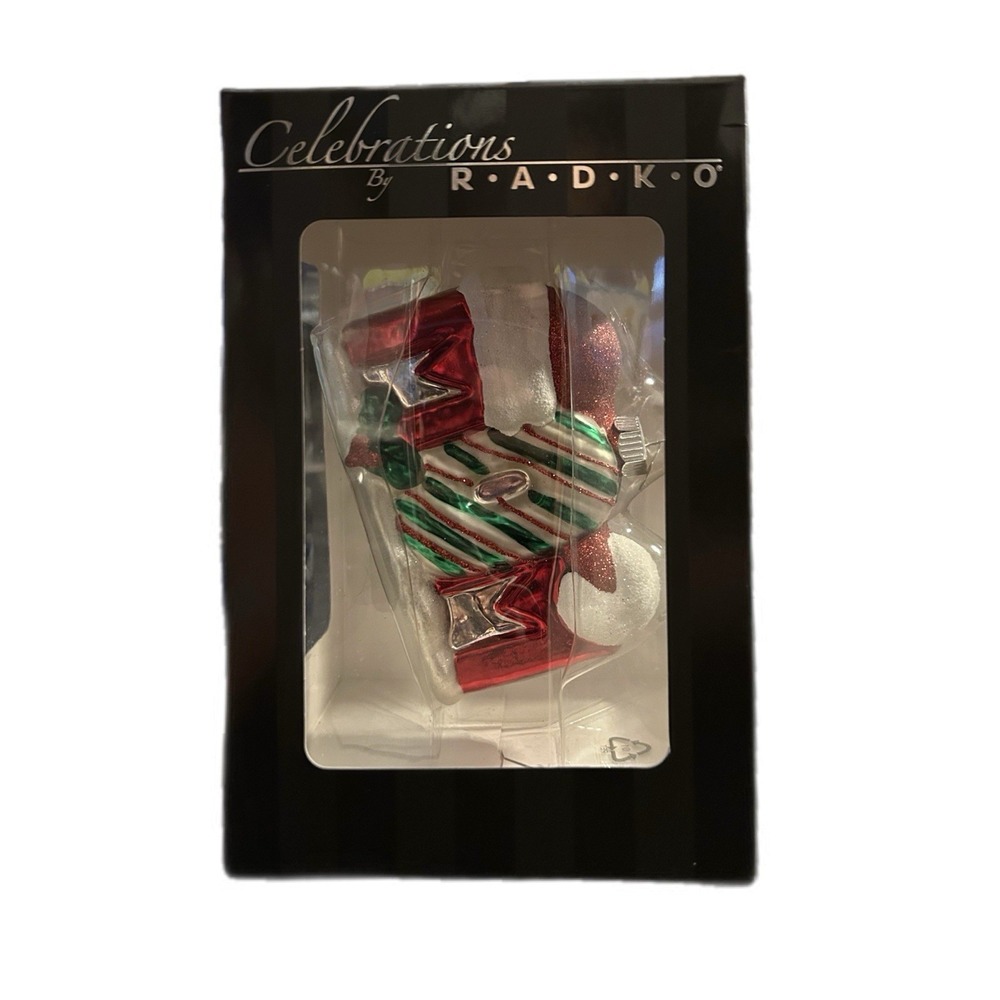 Christopher Radko MOM‎ Glass Christmas Ornament Celebrations 2009 Red Green